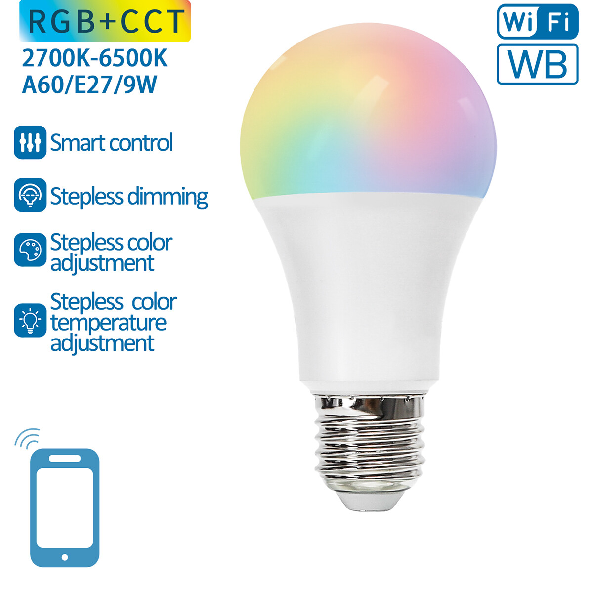 LED-Lampe - Smart LED - Aigi Lexus - Bulb A60 - 9W - E27 Fassung - Wifi LED + Bluetooth - RGB + Anpassbare Lichtfarbe - Mattweiß - Kunststoff