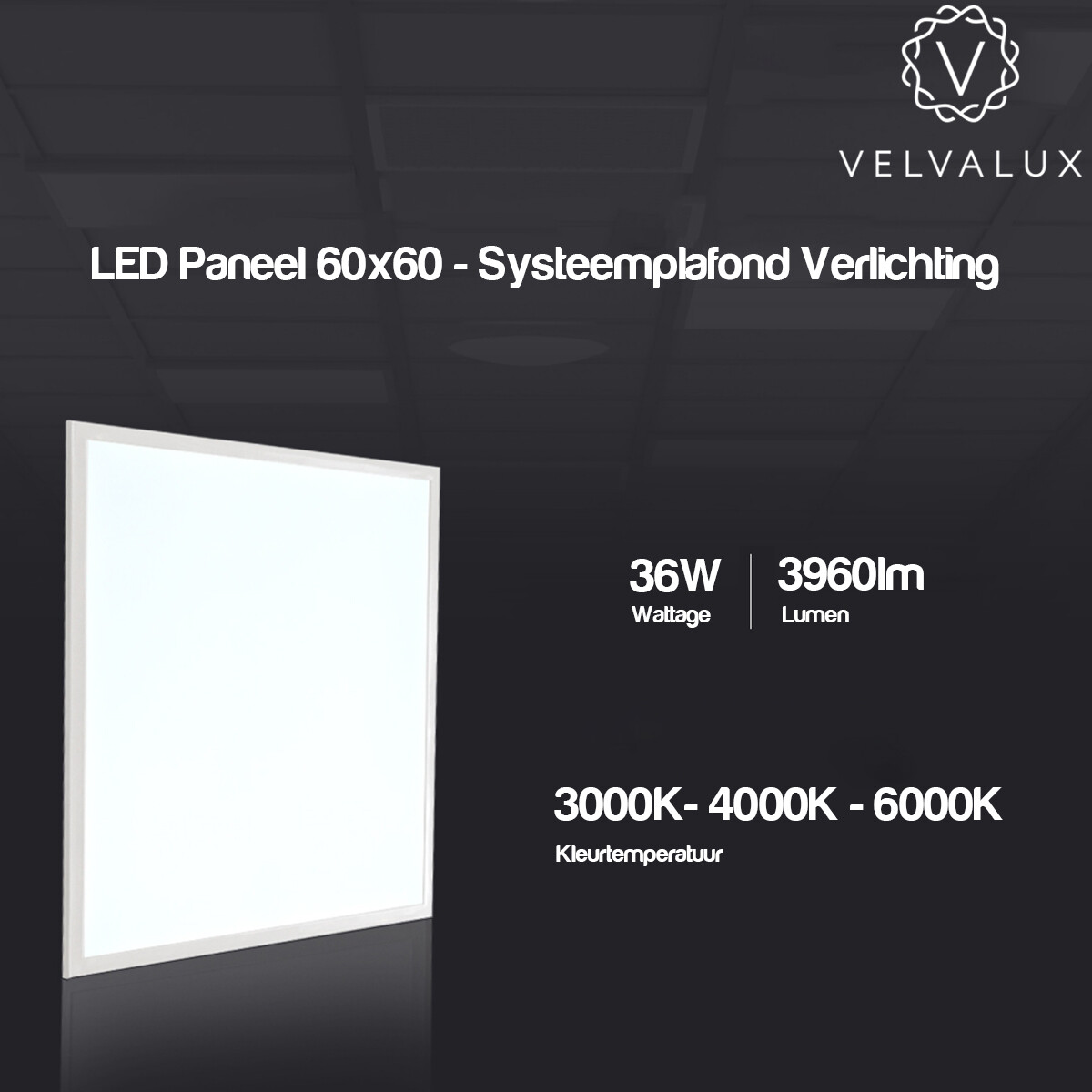 LED-Panel 60x60 6er-Pack - Velvalux Lumis - LED-Panel Deckenraster - Warmweiß 3000K - 36W - Einbau - Quadratisch - Weiß - Flimmerfrei