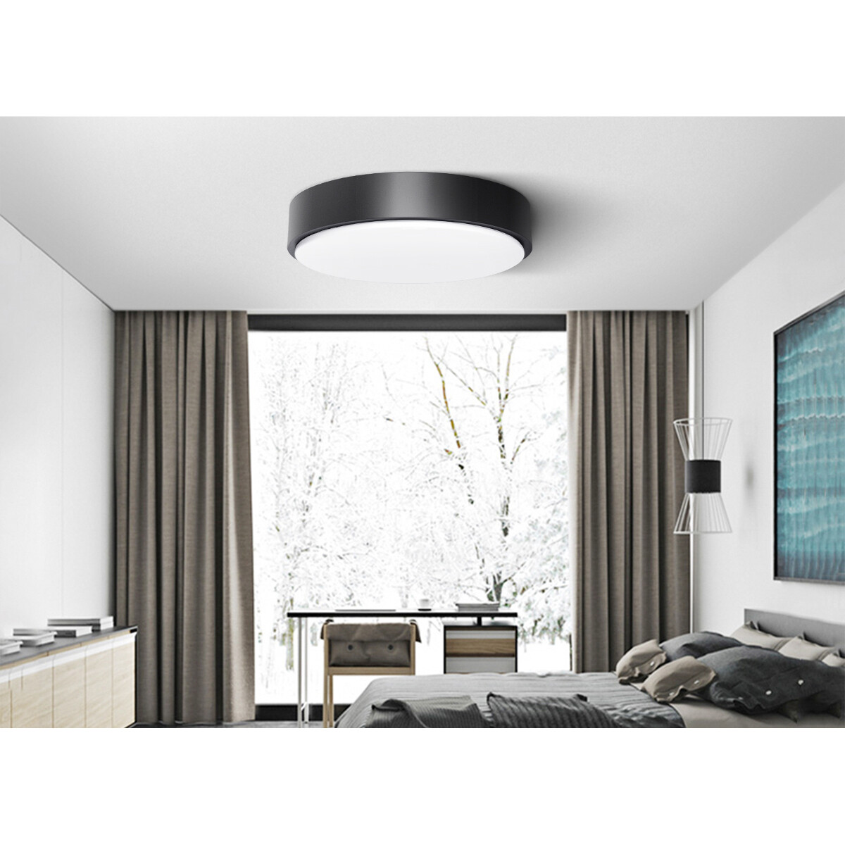 LED Deckenleuchte - Aigi - Aufbau Rund 12W - Tageslicht 6500K - Mattschwarz Aluminium