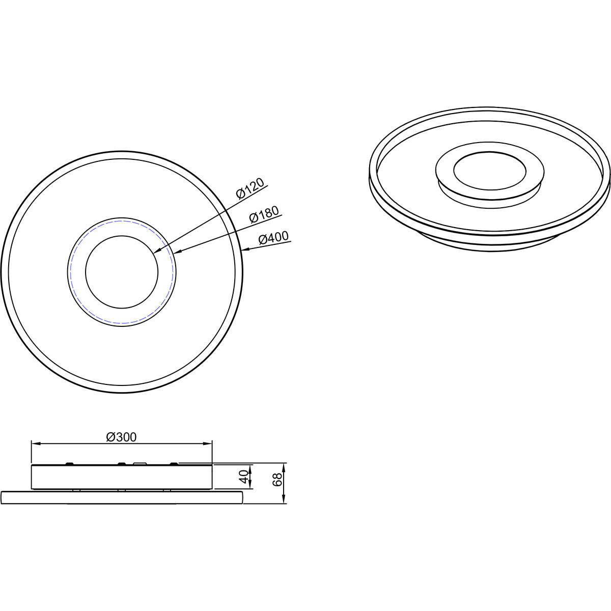 LED Deckenlampe - Badezimmerleuchte - Trion Asmaya - Aufbau Rund 35W - Spritzwassergeschützt IP44 - Dimmbar - Warmweiß 3000K - Mattschwarz - Aluminium