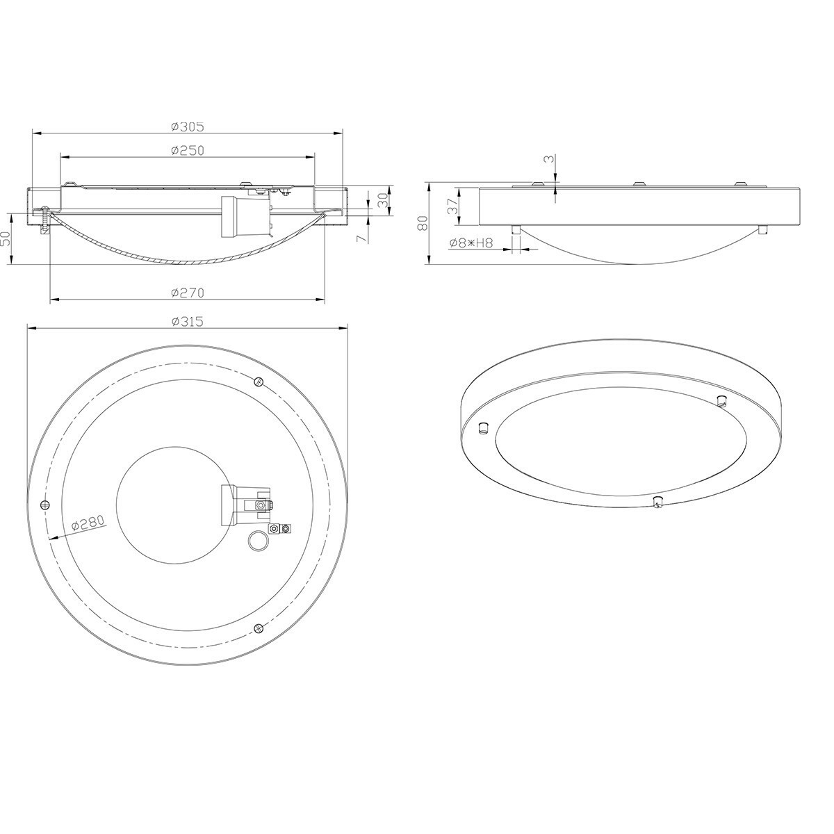 LED Deckenlampe - Badezimmerlampe - Trion Condi - Aufbau - Rund - Spritzwassergeschützt IP44 - E27-Fassung - Mattschwarzes Aluminium - Ø310mm