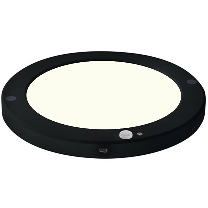 LED Deckenleuchte mit Bewegungs- und Tages-/Nachtsensor - 18W - Universalweiß 4000K - 360° Sichtfeld - Aufbau-/Einbau - Rund - Matt Schwarz