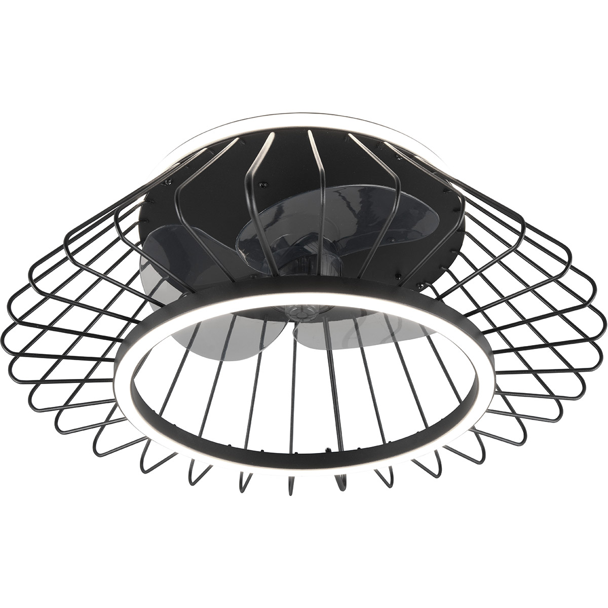 LED Deckenleuchte mit Ventilator - Deckenventilator - Trion Karla - 30W - Anpassbare Farbe - Fernbedienung - Dimmbar - Rund - Matt Schwarz - Metall