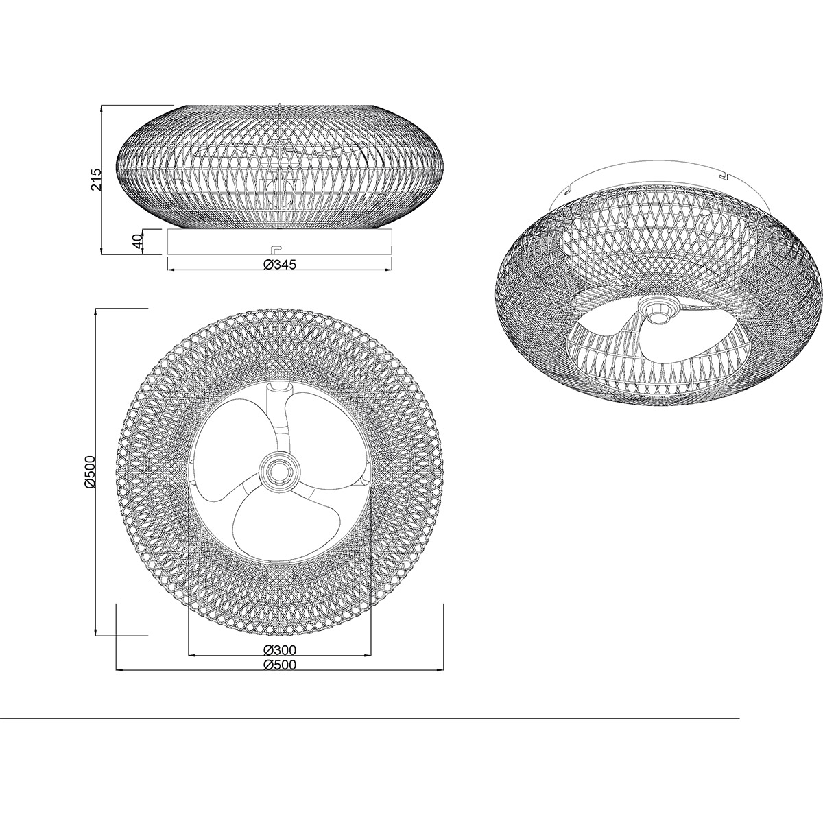 LED Deckenleuchte mit Ventilator - Deckenventilator - Trion Lari - E27 Fassung - Fernbedienung - Rund - Braun - Papier