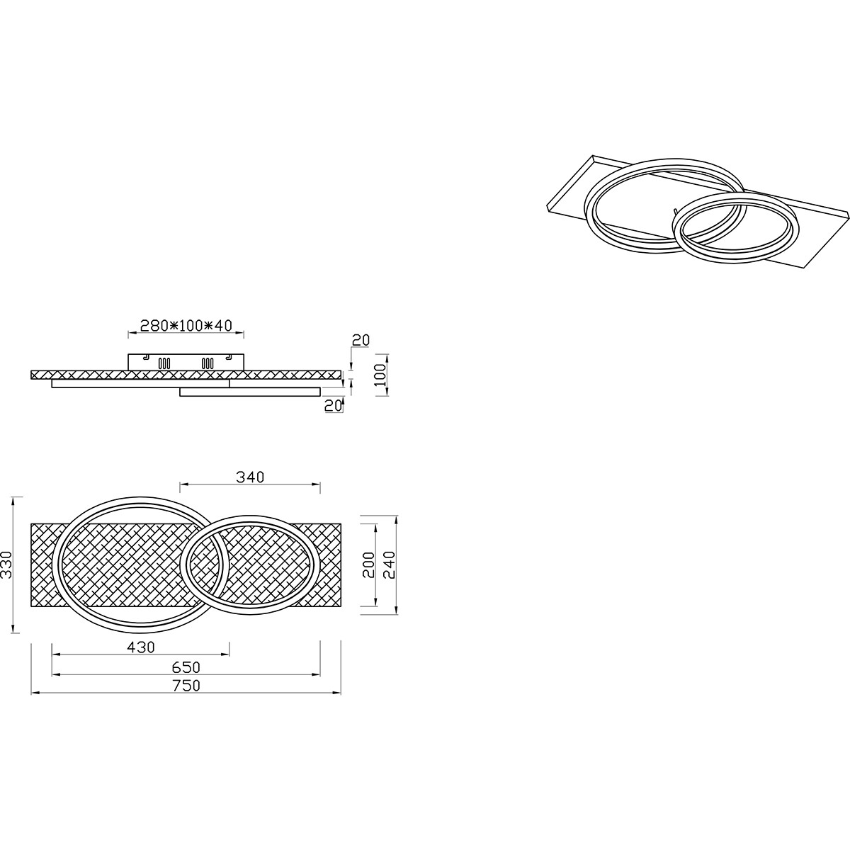 LED-Deckenleuchte - Deckenbeleuchtung - Trion Bara - 30W - Warmweiß 3000K - Dimmbar - Rechteckig/Oval - Mattschwarz - Metall