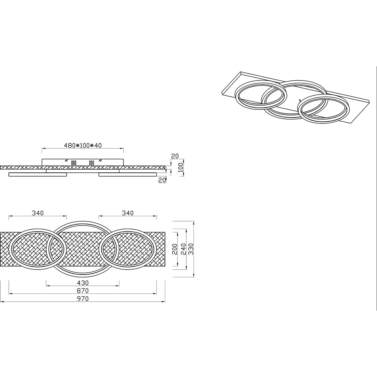 LED-Deckenleuchte - Deckenbeleuchtung - Trion Bara - 40W - Warmweiß 3000K - Dimmbar - Rechteckig/Oval - Mattweiß - Metall