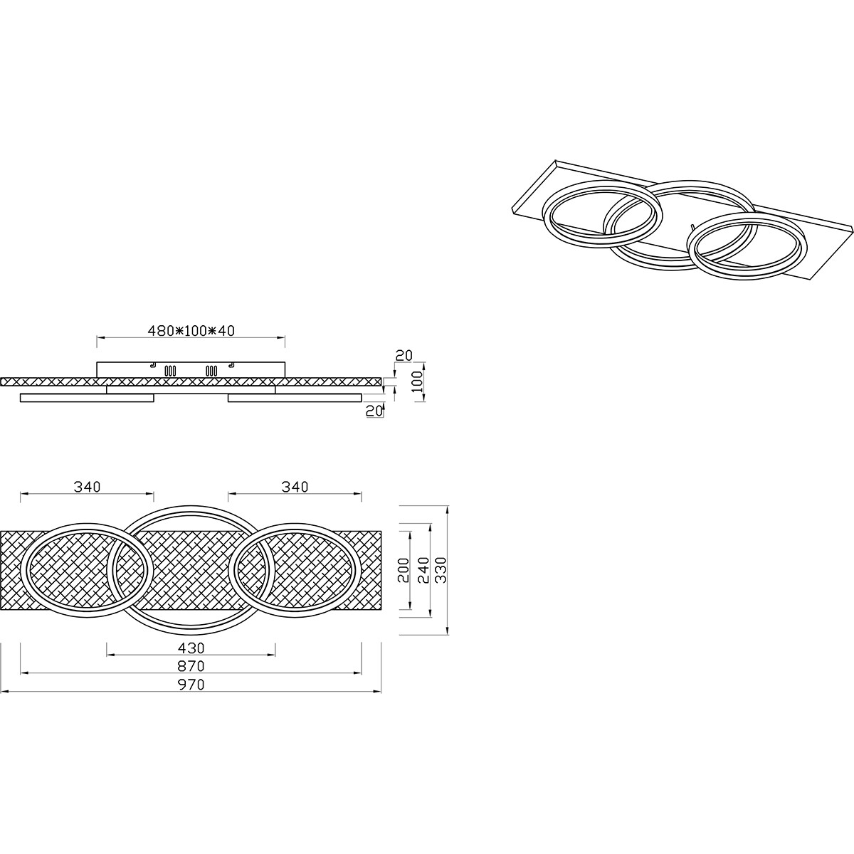 LED-Deckenleuchte - Deckenbeleuchtung - Trion Bara - 40W - Warmweiß 3000K - Dimmbar - Rechteckig/Oval - Mattschwarz - Metall