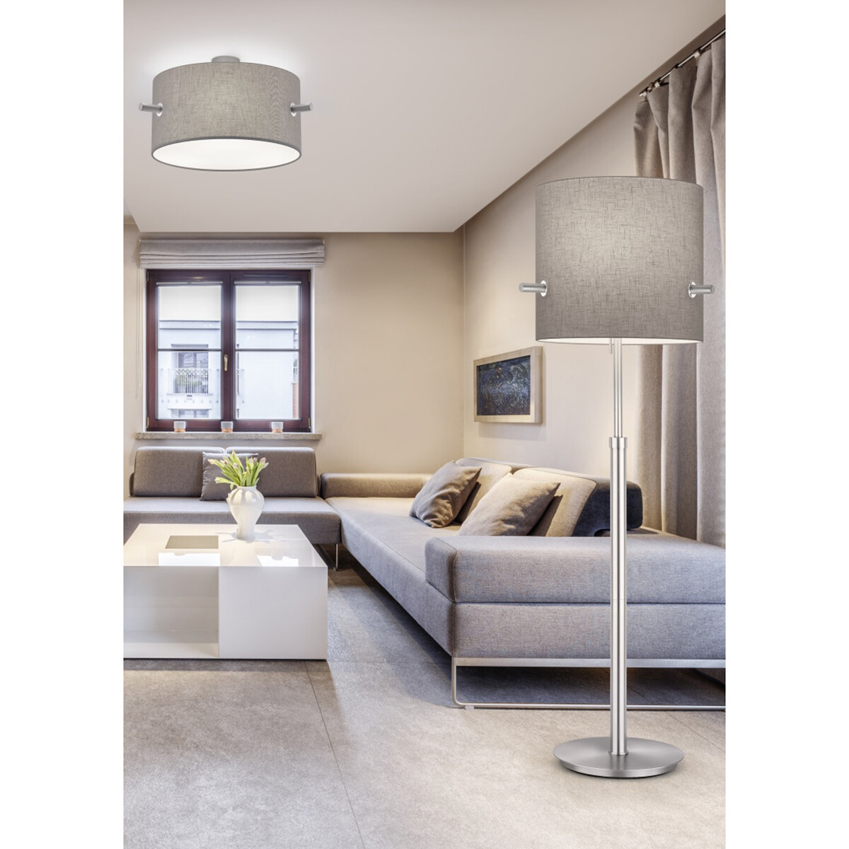 LED Deckenlampe - Deckenbeleuchtung - Trion Coleno - E27 Fassung - Rund - Matt Nickel - Aluminium