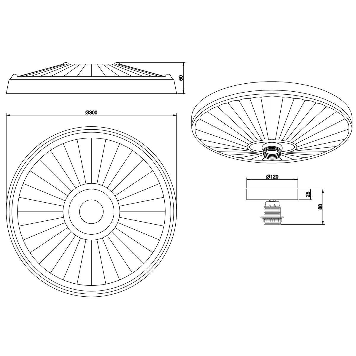 LED Deckenleuchte - Deckenbeleuchtung - Trion Corina - E27 Sockel - 1-flammig - Rund - Matt Weiß - Gips