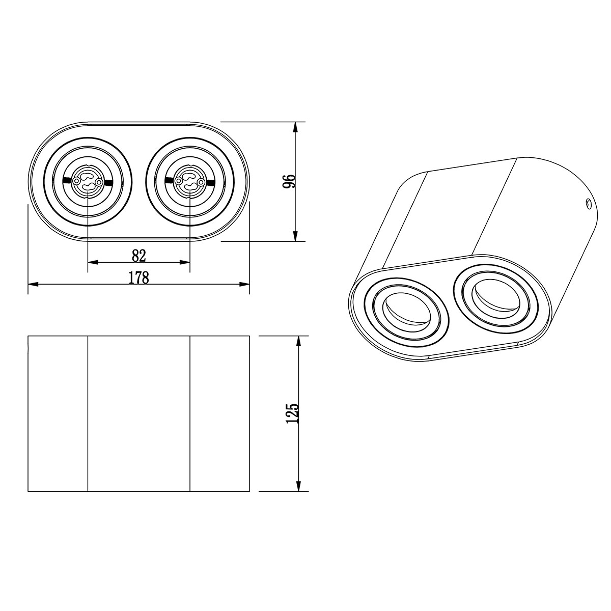 LED Deckenleuchte - Trion Cosmin - GU10 Sockel - 2-flammig - Rechteckig - Mattweiß - Aluminium