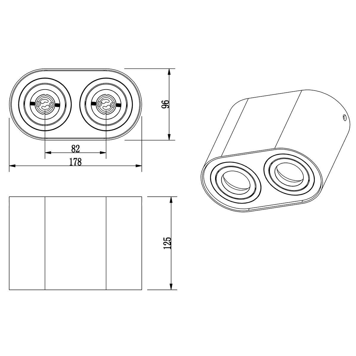 LED Deckenleuchte - Trion Cosmin - GU10 Sockel - 2-flammig - Rechteckig - Mattschwarz - Aluminium