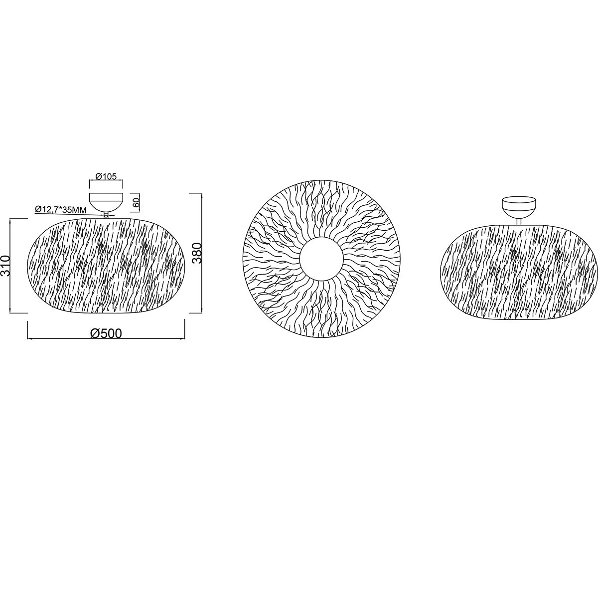 LED Deckenleuchte - Deckenbeleuchtung - Trion Fluffy - E27 Fassung - Rund - Taupe - Synthetisches Plüsch