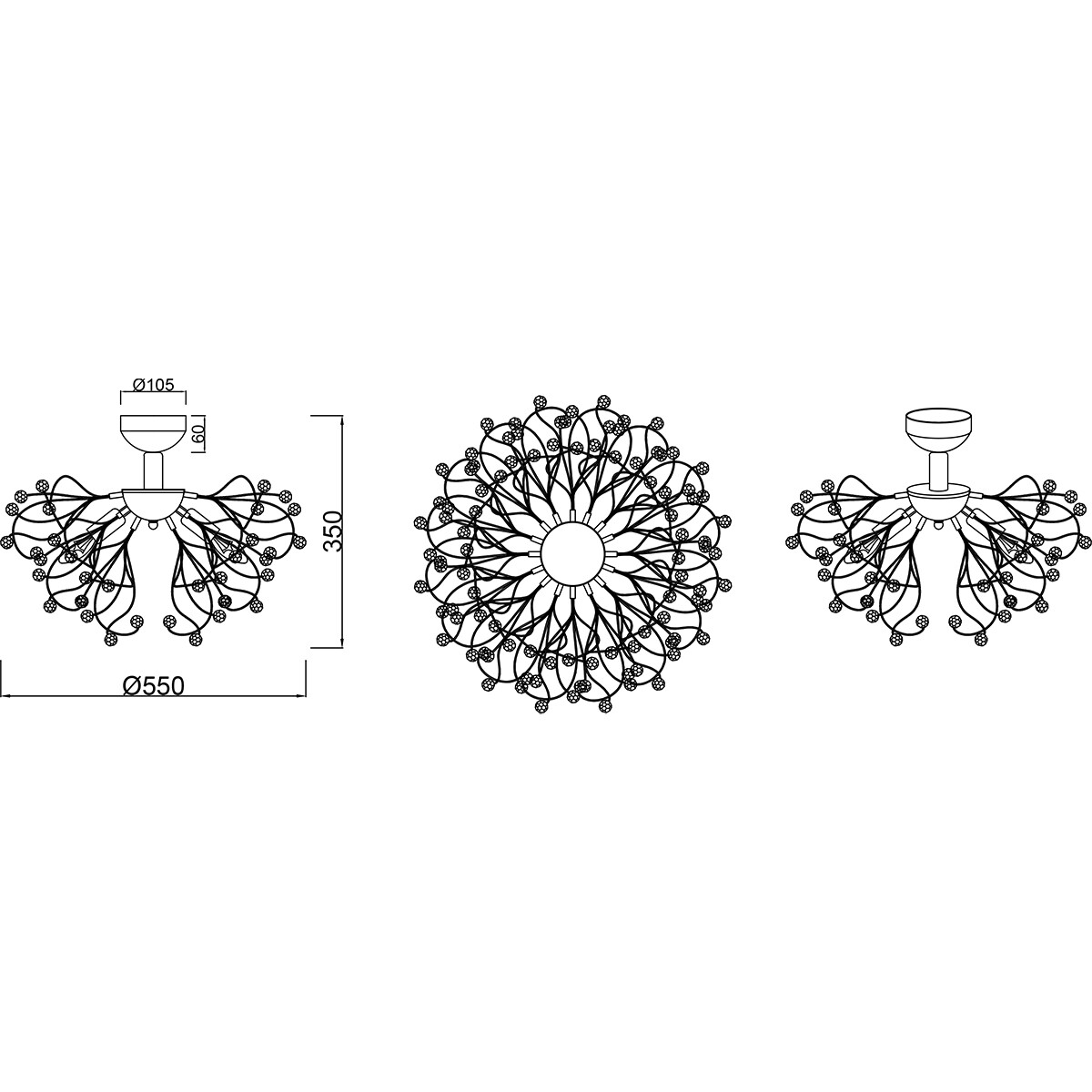 LED Deckenlampe - Deckenbeleuchtung - Trion Guston - E14-Fassung - 4-flammig - Rund - Mattchrom - Aluminium