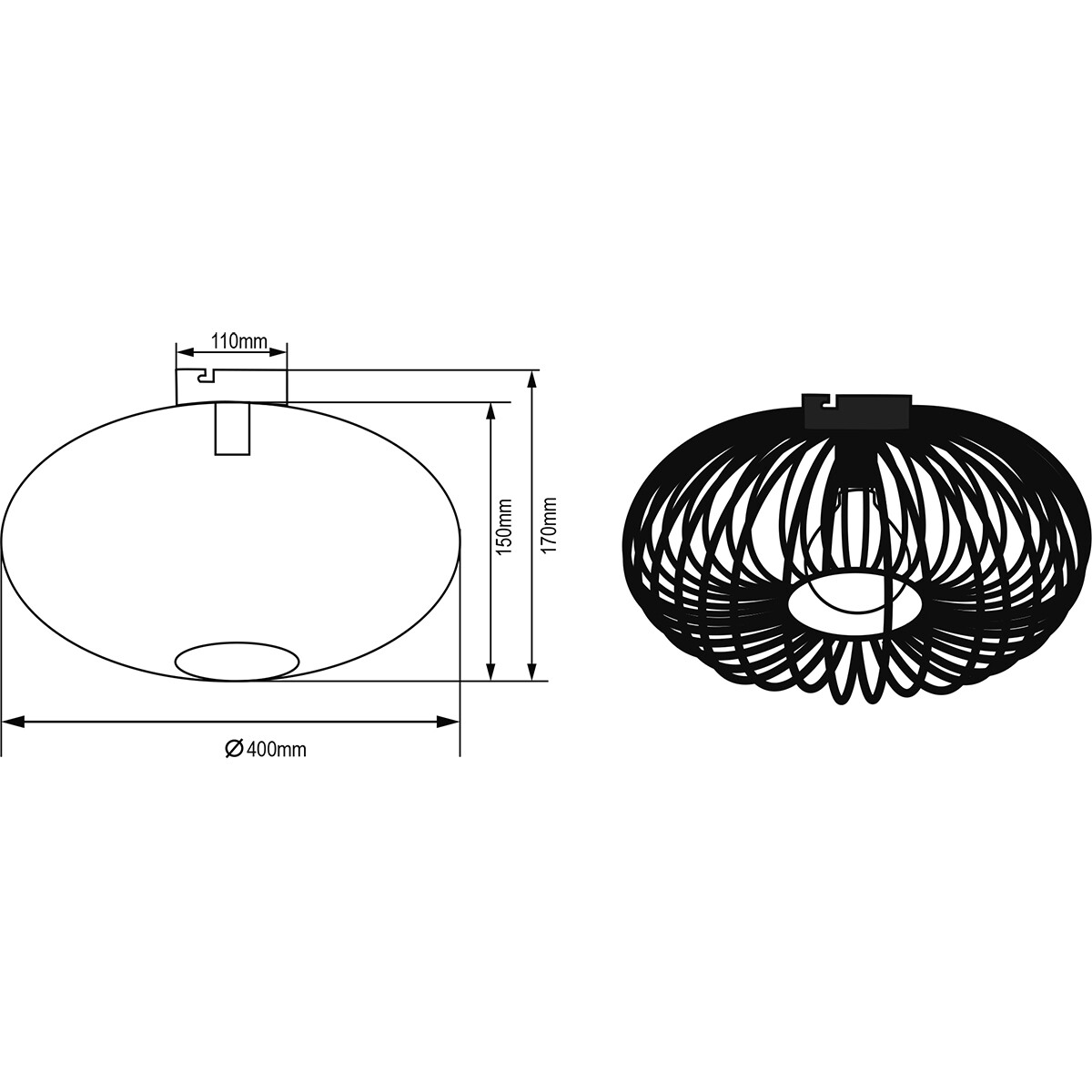 LED Deckenlampe - Deckenbeleuchtung - Trion Johy - E27 Fassung - Rund - Industriell - Mattschwarz - Aluminium - 40cm