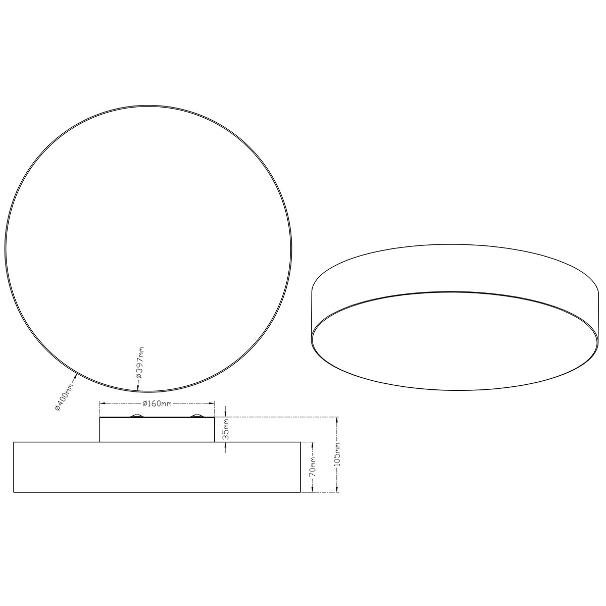 LED Deckenleuchte - Deckenbeleuchtung - Trion Lanago - 22W - Warmweiß 3000K - Rund - Mattweiß - Aluminium