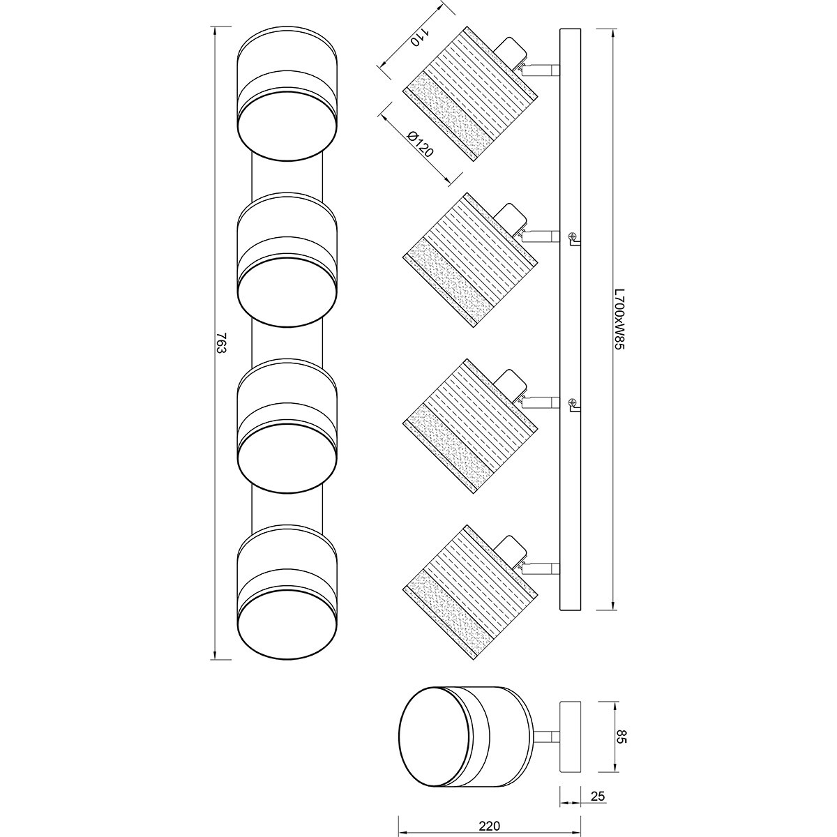 LED Deckenleuchte - Deckenbeleuchtung - Trion Lazo - E14 Fassung - 4-Licht - Rund - Matt Schwarz - Metall - Max 10W