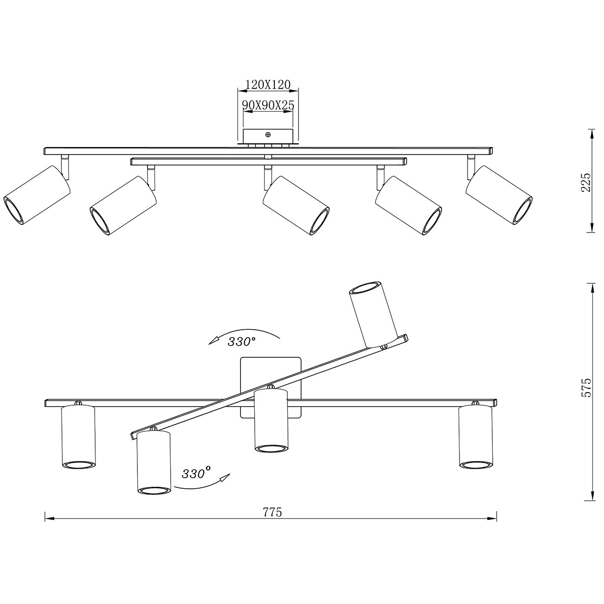 LED Deckenleuchte - Deckenbeleuchtung - Trion Mary - GU10 Sockel - 5-flammig - Rechteckig - Mattes Nickel - Aluminium