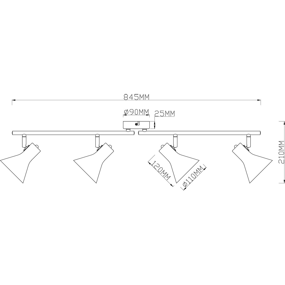 LED Deckenstrahler - Trion Nana - E14 Sockel - 4-flammig - Verstellbar - Rund - Mattschwarz - Aluminium