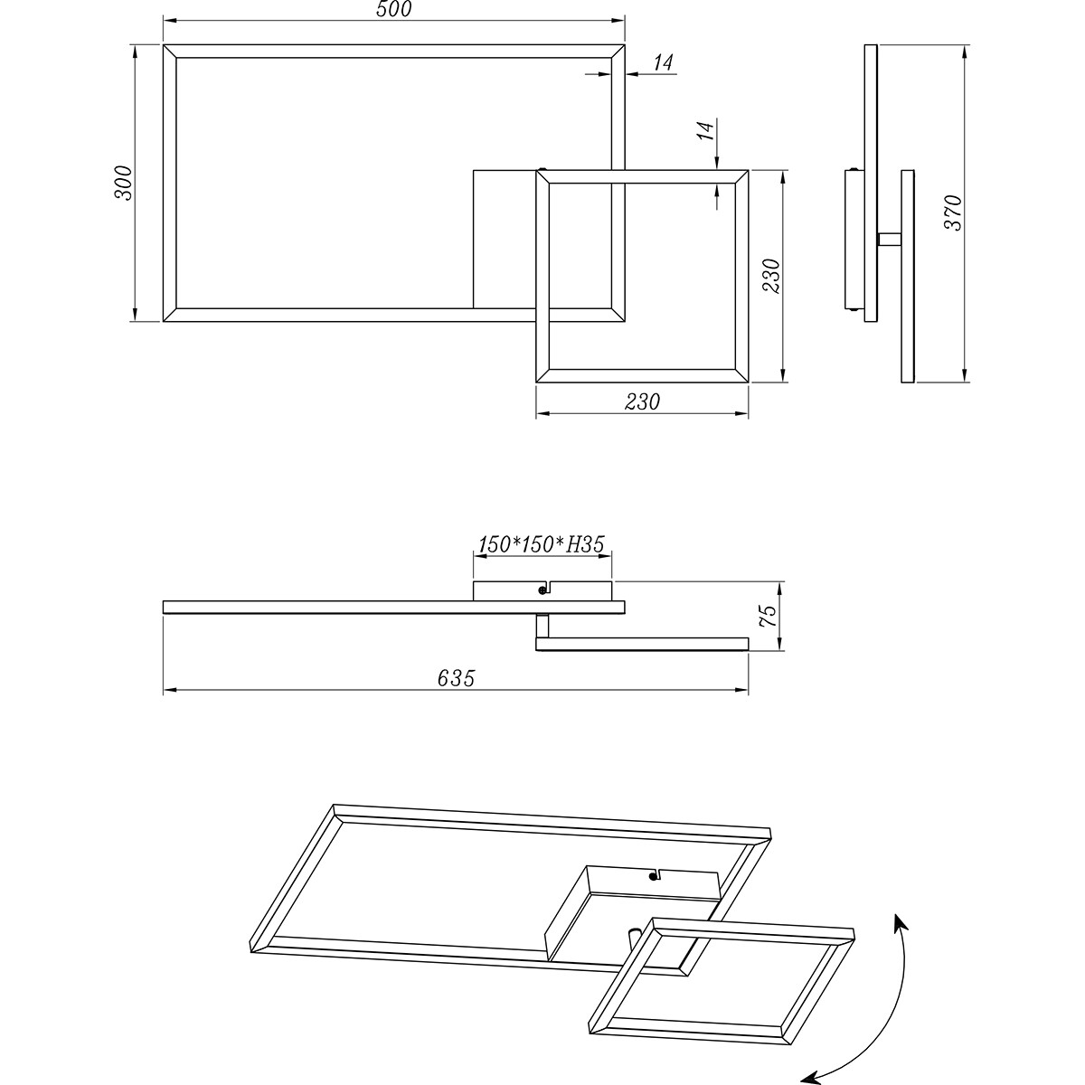 LED Deckenlampe - Deckenbeleuchtung - Trion Paderno - 25W - Neutralweiß 4000K - Dimmbar - Rechteckig - Matt Schwarz - Aluminium