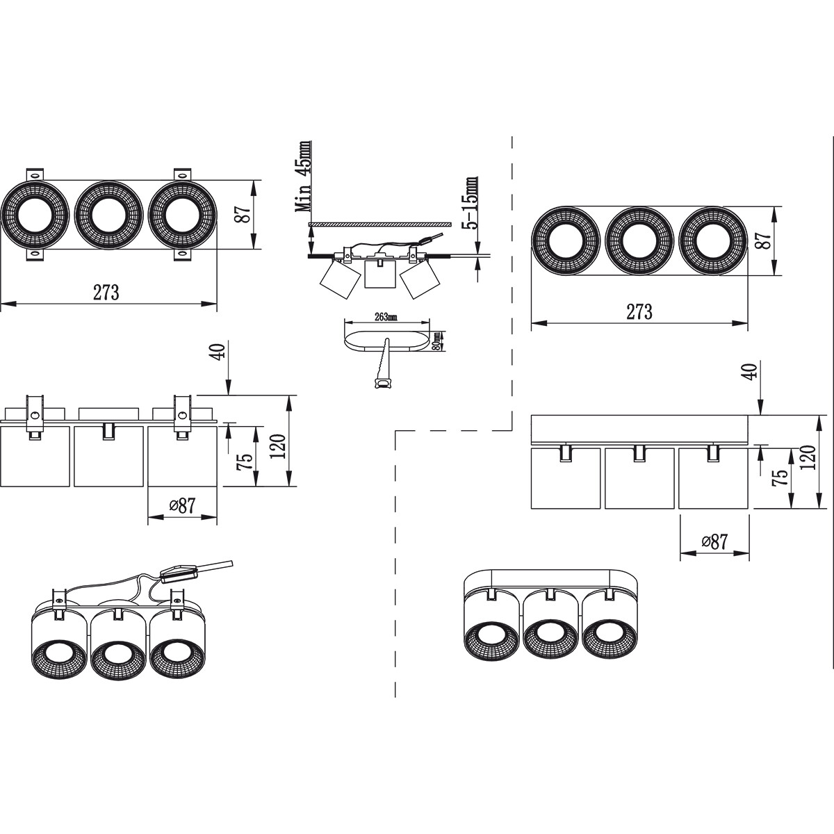 LED-Deckenleuchte - Deckenbeleuchtung - Trion Pinati - GU10-Fassung - 3-Lichter - Rund - Matt Nickel - Metall