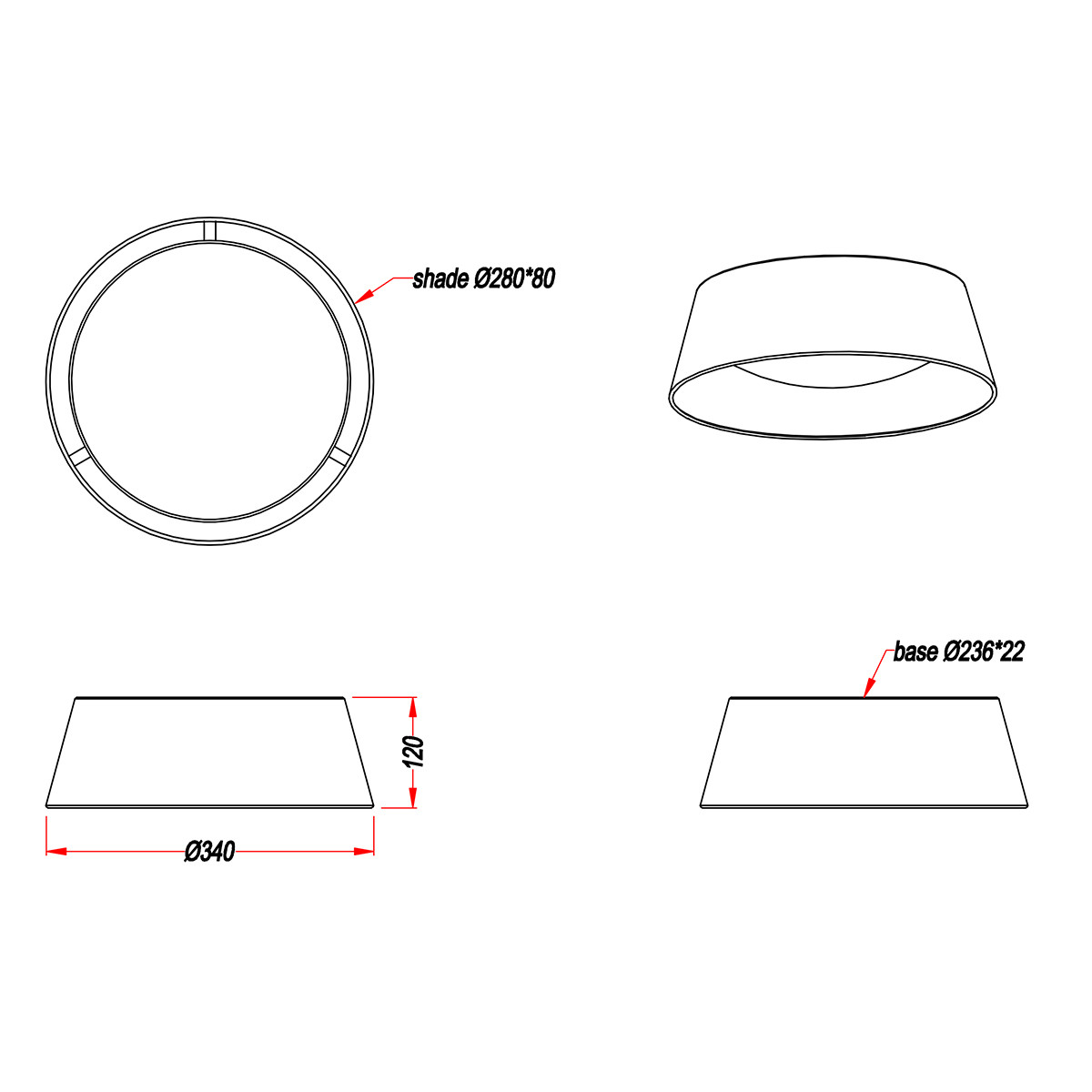 LED Deckenleuchte - Deckenbeleuchtung - Trion Pinton - 14W - Warmweiß 3000K - Rund - Mattschwarz - Textil