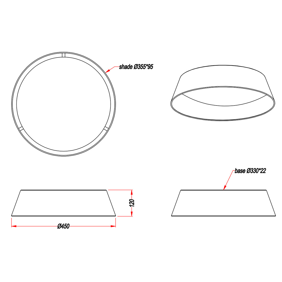 LED Deckenleuchte - Deckenbeleuchtung - Trion Pinton - 18W - Warmweiß 3000K - Rund - Mattschwarz - Textil