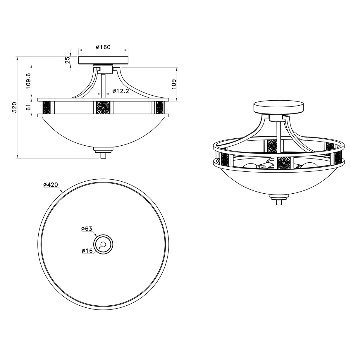 LED Deckenleuchte - Deckenbeleuchtung - Trion Qoluno - E27 Sockel - 3-flammig - Rund - Transparent Klares - Aluminium