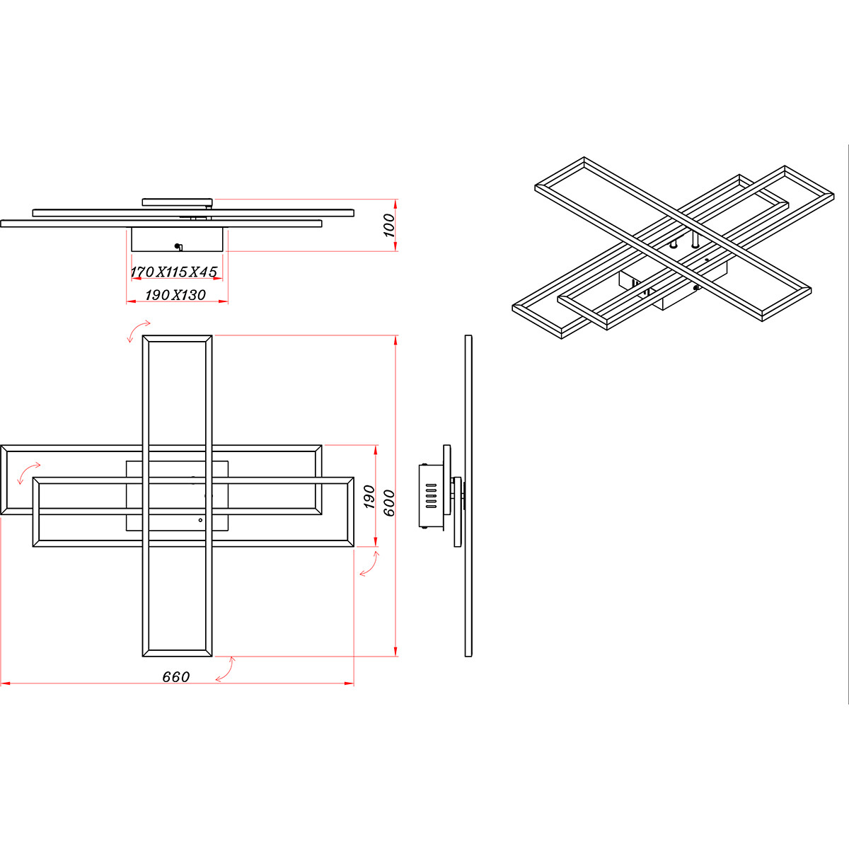 LED-Deckenlampe - Deckenbeleuchtung - Trion Rosso - 36W - Anpassbare Farbe - Fernbedienung - Dimmbar - Quadratisch - Matt Nickel - Metall