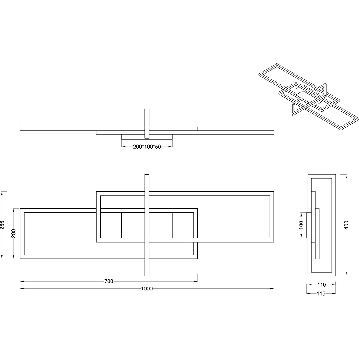 LED Deckenlampe - Deckenbeleuchtung - Trion Salana - 34W - Neutralweiß 4000K - Dimmbar - Rechteckig - Matt Weiß - Aluminium