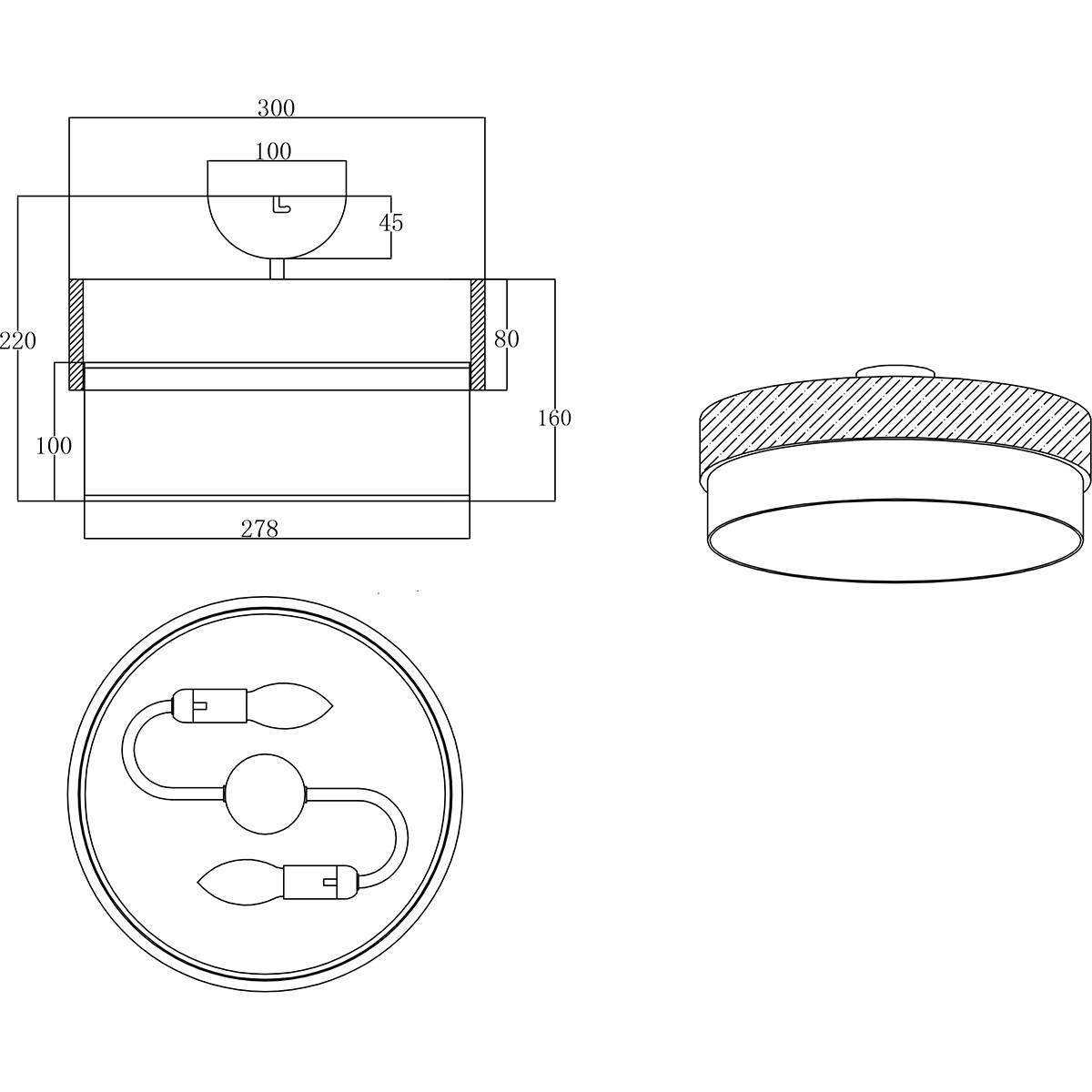 LED Deckenlampe - Deckenbeleuchtung - Trion Sella - E14-Fassung - 2-flammig - Rund - Matt Nickel/Weiß - Aluminium