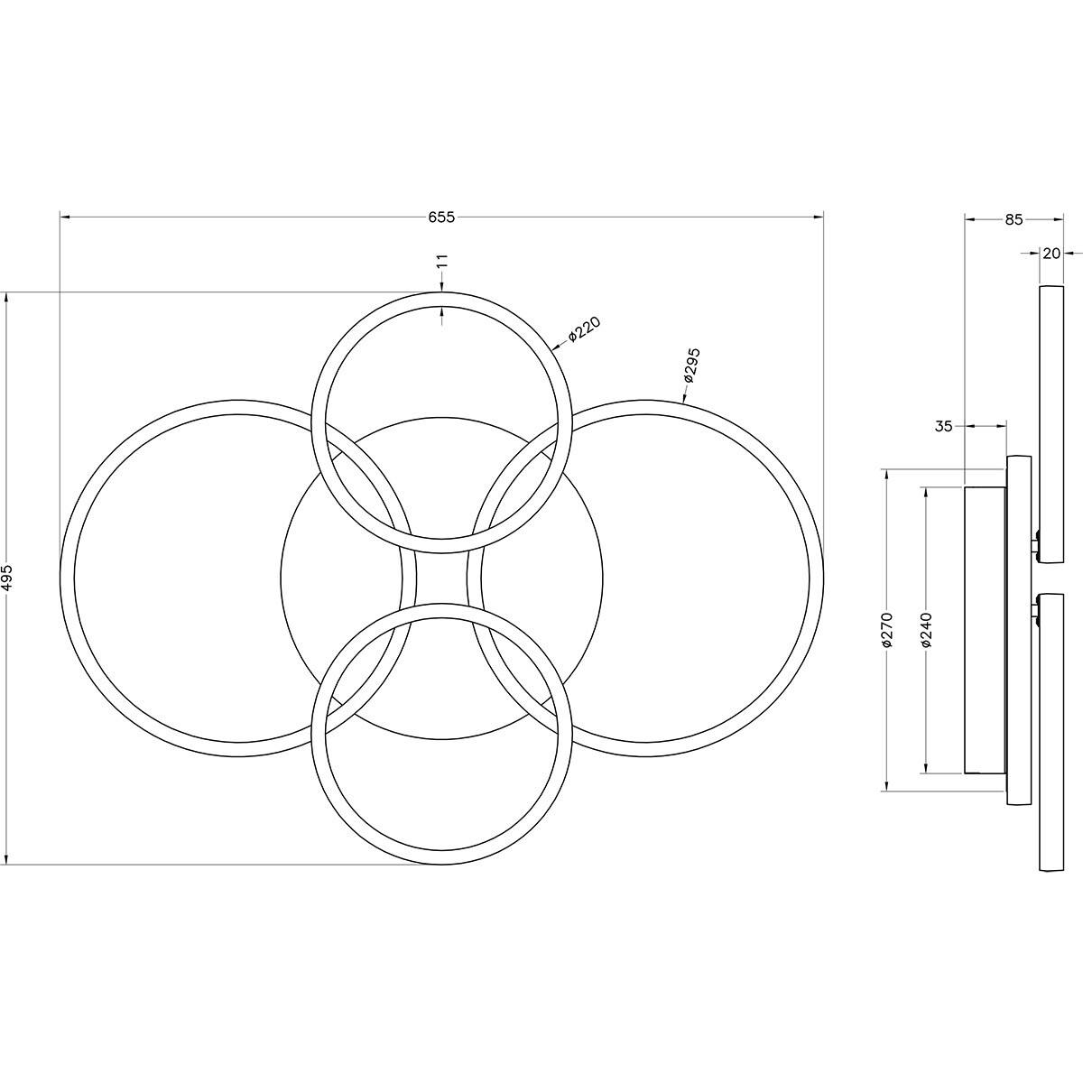 LED Deckenleuchte - Deckenbeleuchtung - Trion Serai - 27W - Natürlich Weiß 4000K - Dimmbar - Rund - Matt Schwarz - Metall