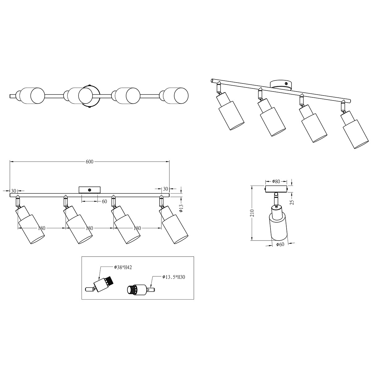 LED Deckenleuchte - Deckenbeleuchtung - Trion Smast - E14 Sockel - 4-flammig - Rechteckig - Mattes Nickel - Aluminium