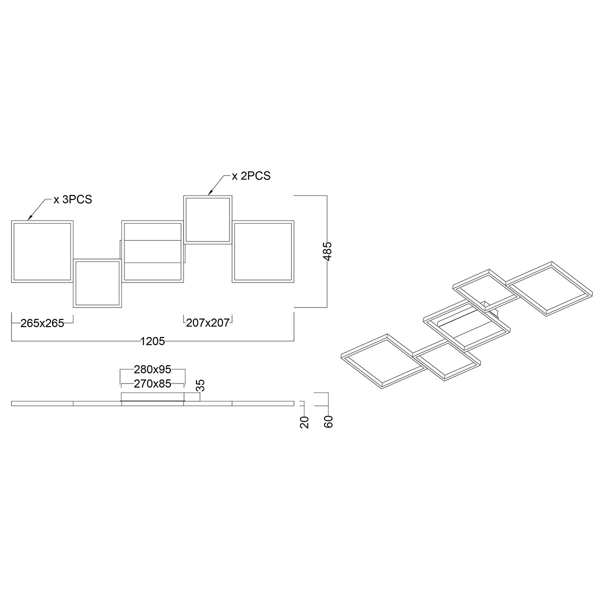 LED Deckenleuchte - Deckenbeleuchtung - Trion Soranto - 34W - Warmweiß 3000K - Dimmbar - Rechteckig - Mattschwarz - Aluminium