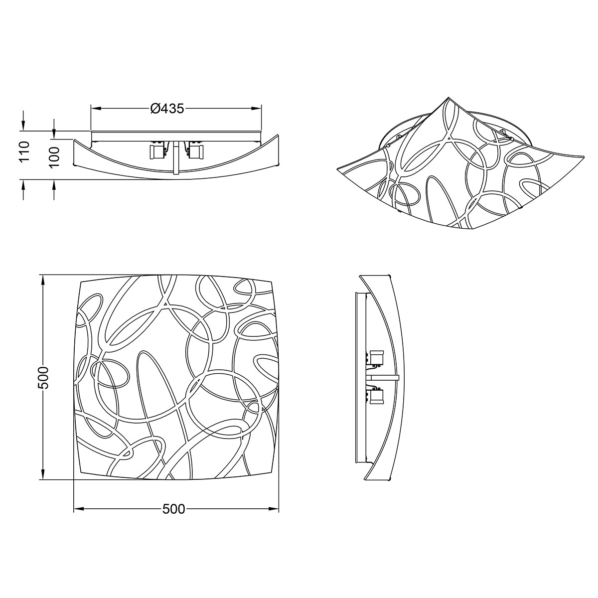 LED Deckenleuchte - Deckenbeleuchtung - Trion Spirilo - E27 Sockel - 3-flammig - Quadratisch - Mattweiß - Aluminium