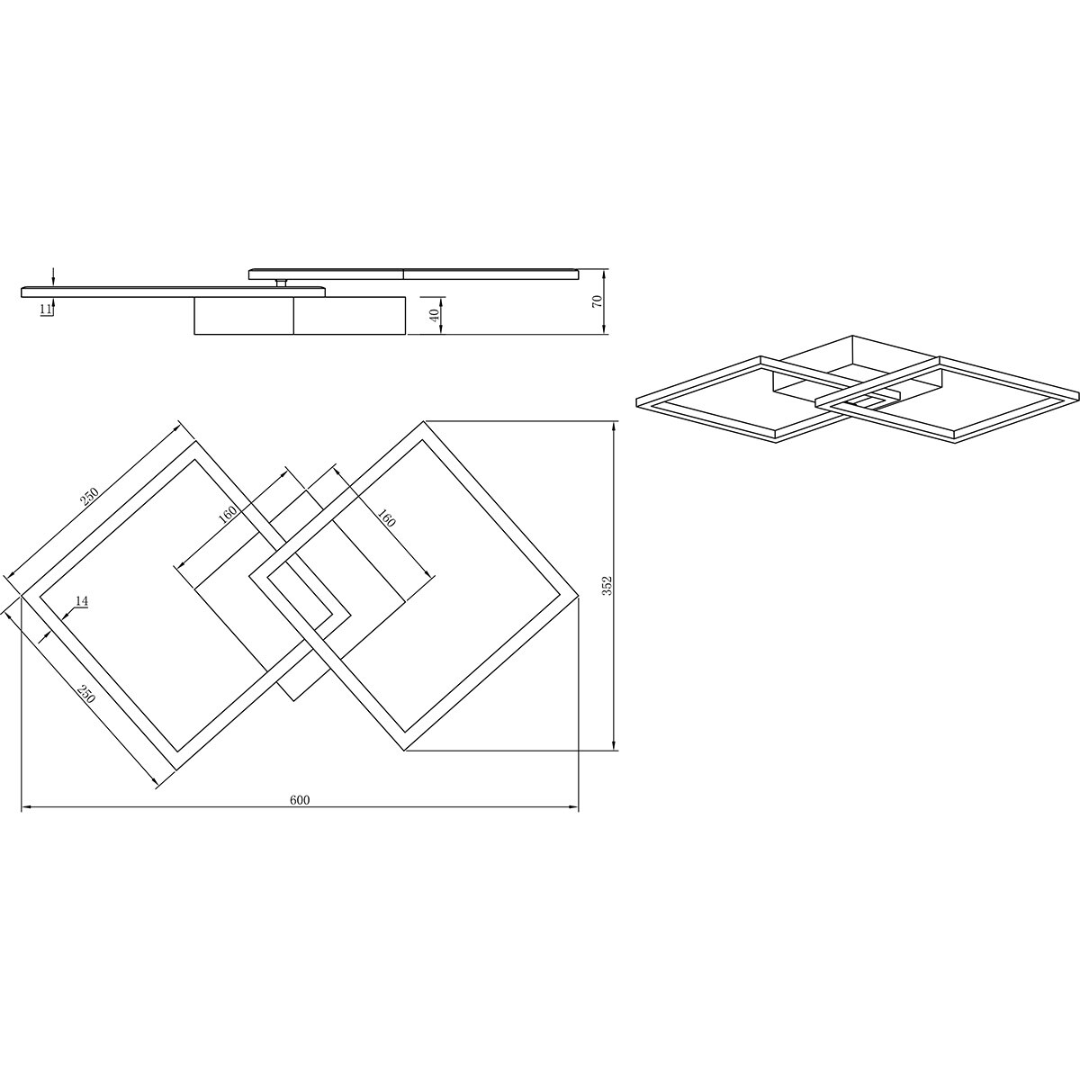 LED-Deckenleuchte - Deckenbeleuchtung - Trion Square - 20W - Warmweiß 3000K - Quadratisch - Kaffee - Metall