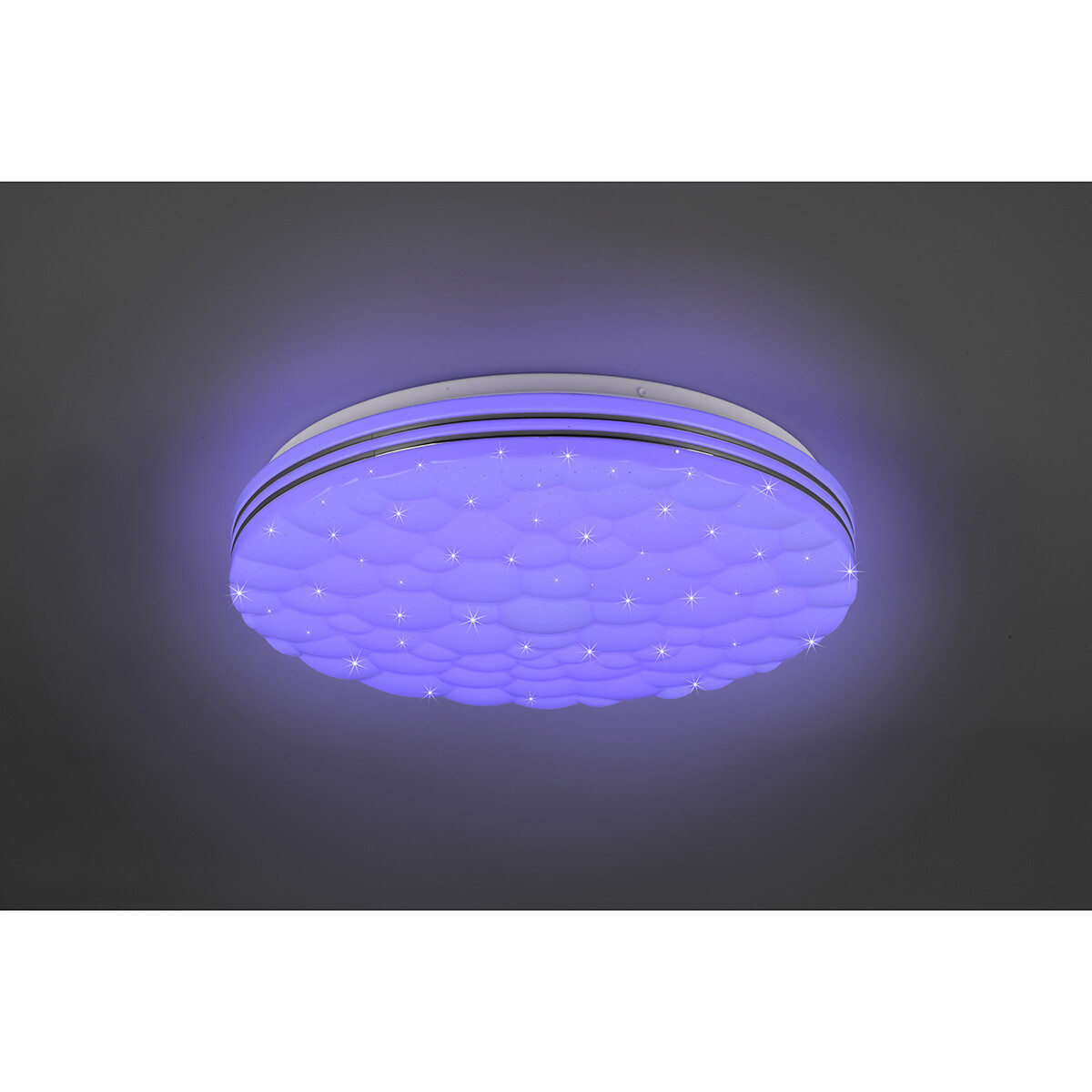 LED Deckenlampe - Deckenbeleuchtung - Trion Taco - 22W - Anpassbare Lichtfarbe - RGB - Fernbedienung - Dimmbar - Sternenlicht - Rund - Matt Weiß - Kunststoff