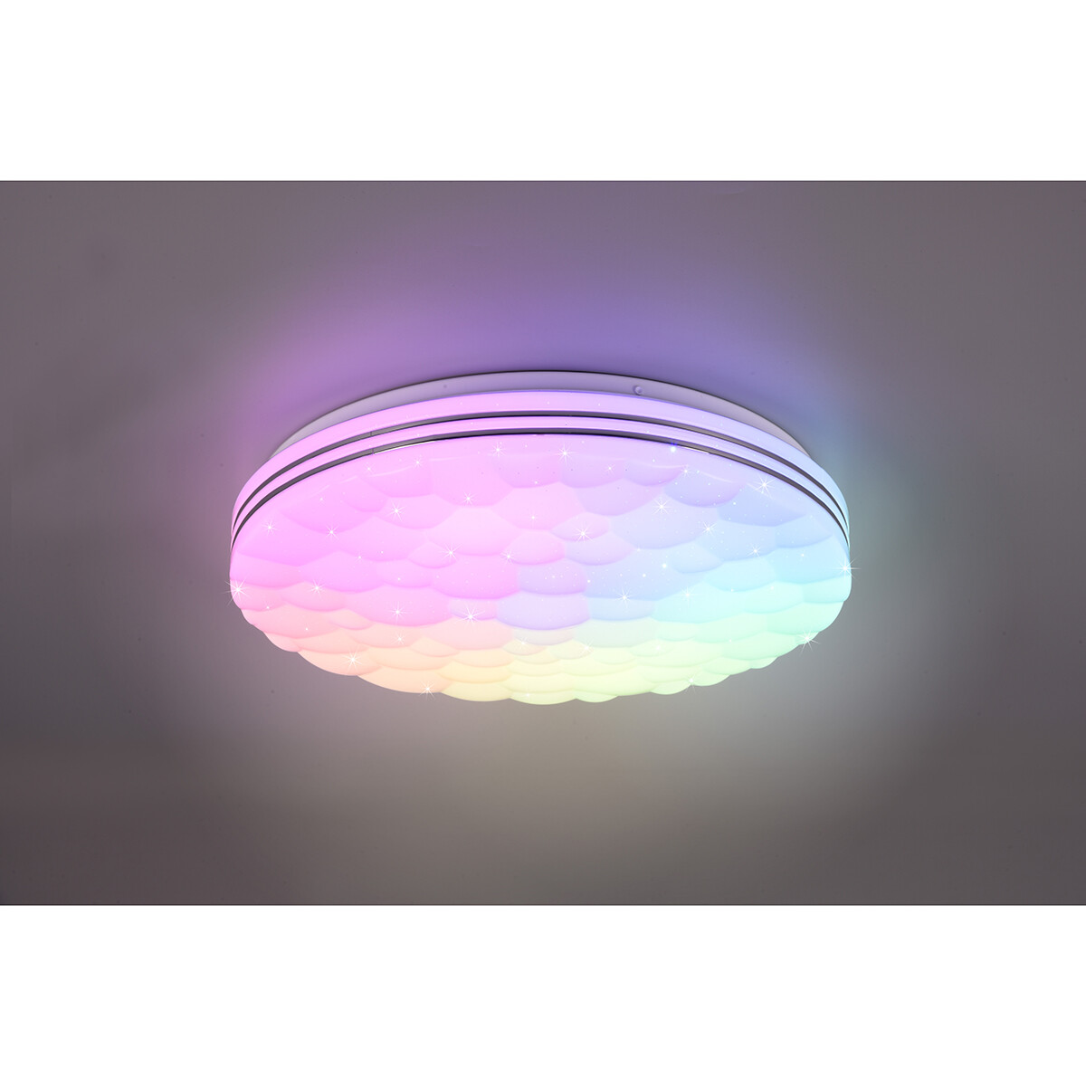 LED Deckenlampe - Deckenbeleuchtung - Trion Taco - 22W - Anpassbare Lichtfarbe - RGB - Fernbedienung - Dimmbar - Sternenlicht - Rund - Matt Weiß - Kunststoff