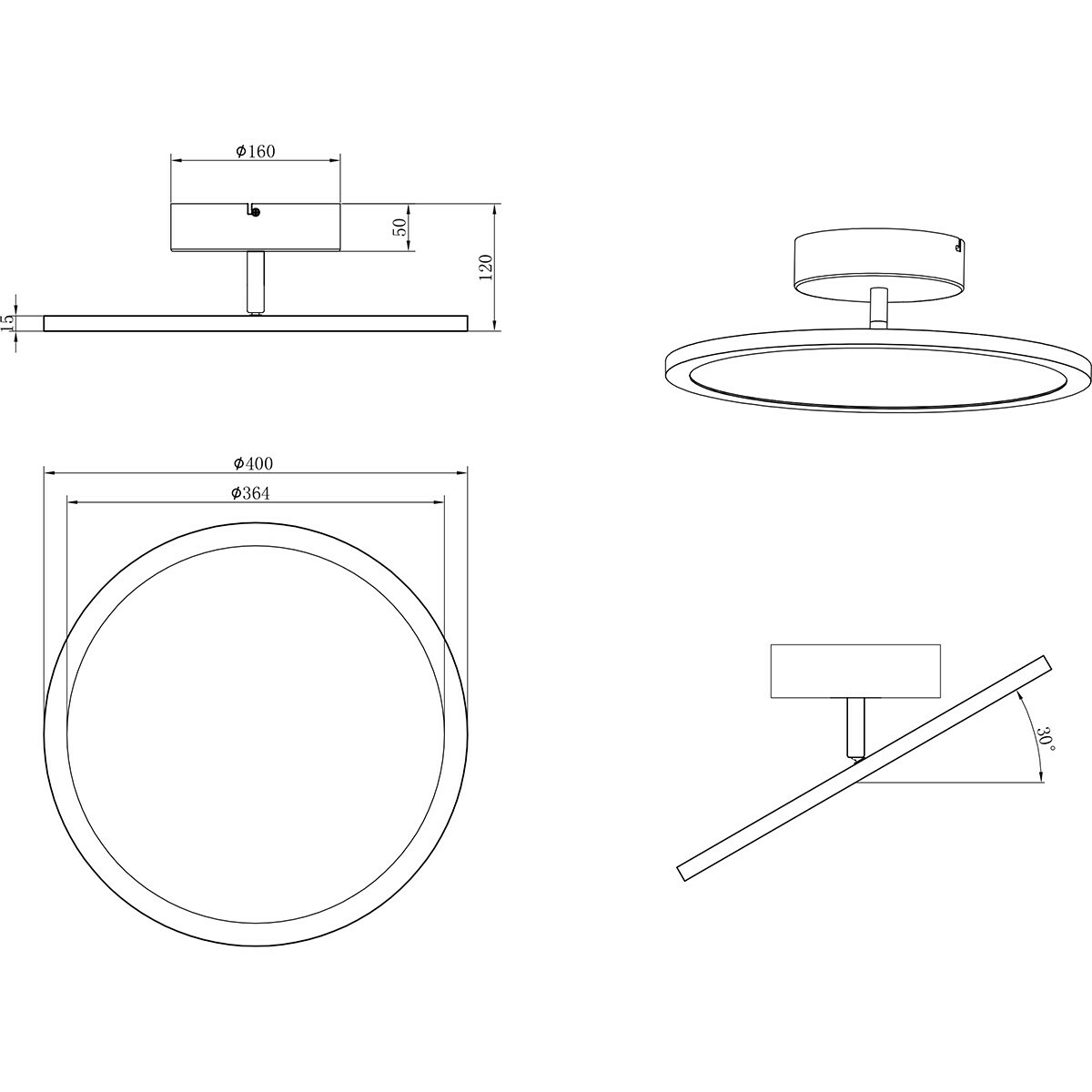 LED Deckenlampe - Deckenbeleuchtung - Trion Trula - 29W - Neutralweiß 4000K - Dimmbar - Rund - Matt Weiß - Aluminium