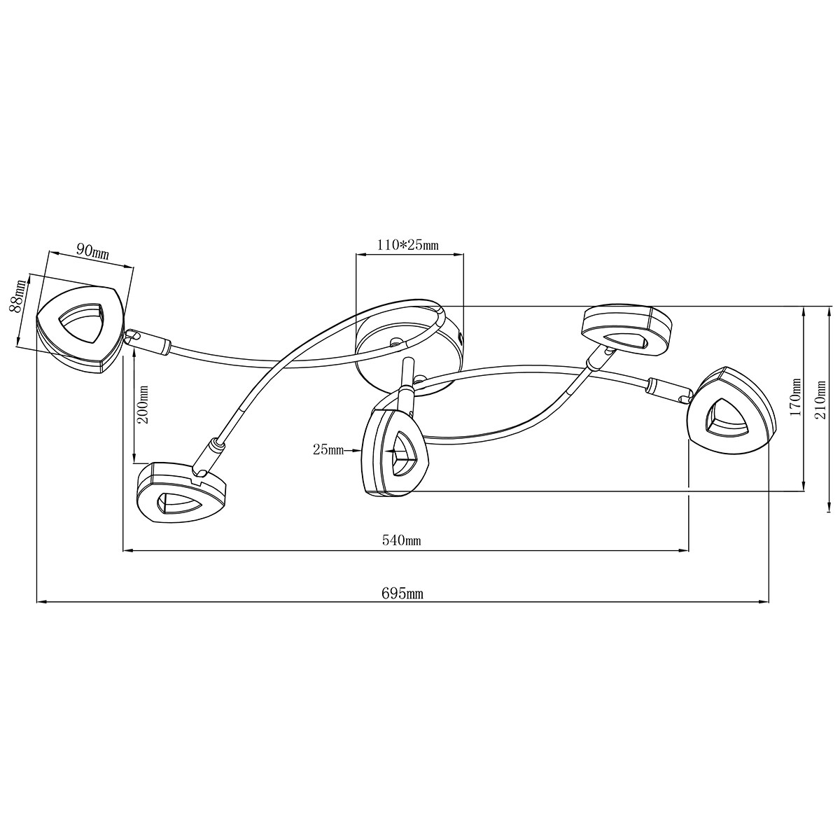 LED Deckenleuchte - Deckenbeleuchtung - Trion Turon - 20W - Warmweiß 3000K - Rund - Matt Chrom - Aluminium