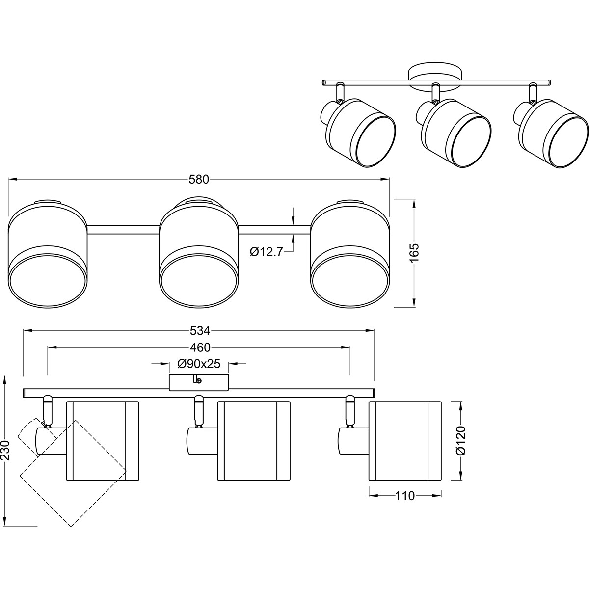 LED-Deckenlampe - Deckenbeleuchtung - Trion Vamos - E14 Fassung - 3-Lichter - Rund - Chrom - Metall - Max 10W