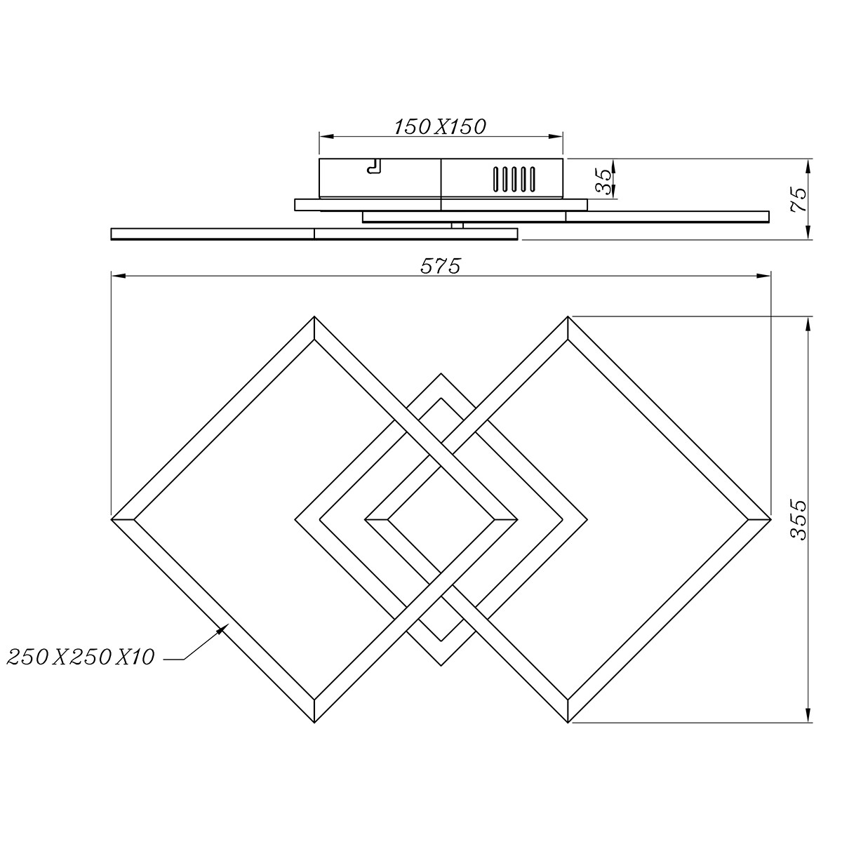 LED Deckenleuchte - Deckenbeleuchtung - Trion Venda - 25W - Warmweiß 3000K - Dimmbar - Quadratisch - Mattschwarz - Aluminium