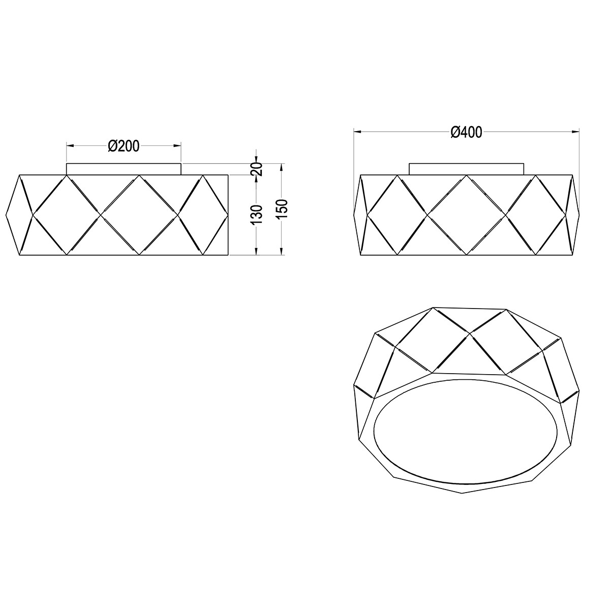 LED Deckenleuchte - Deckenbeleuchtung - Trion Zanda - E27 Sockel - 3-flammig - Rund - Mattschwarz - Aluminium