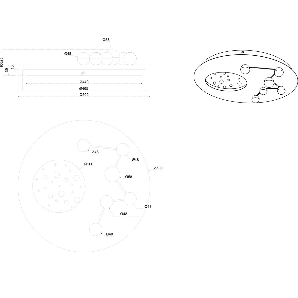 LED Deckenleuchte - Deckenbeleuchtung - Trion Zion - 42W - Anpassbare Farbe - Dimmbar - Rund - Matt Schwarz - Metall