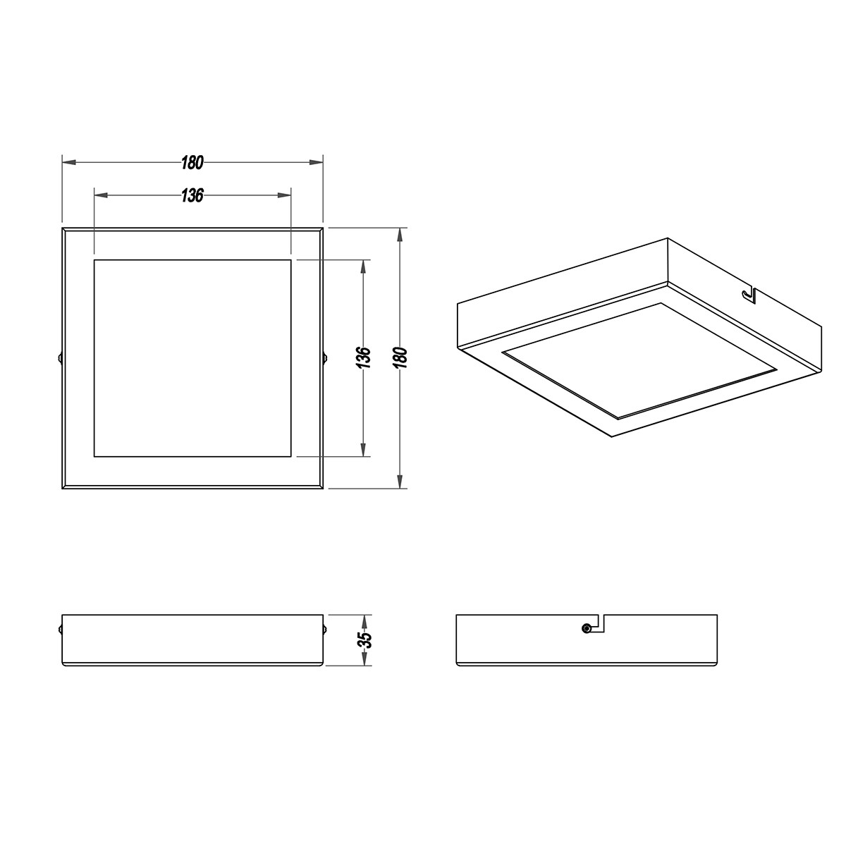 LED Deckenleuchte - Deckenbeleuchtung - Trion Zonin - 12W - Warmweiß 3000K - Quadratisch - Mattweiß - Aluminium