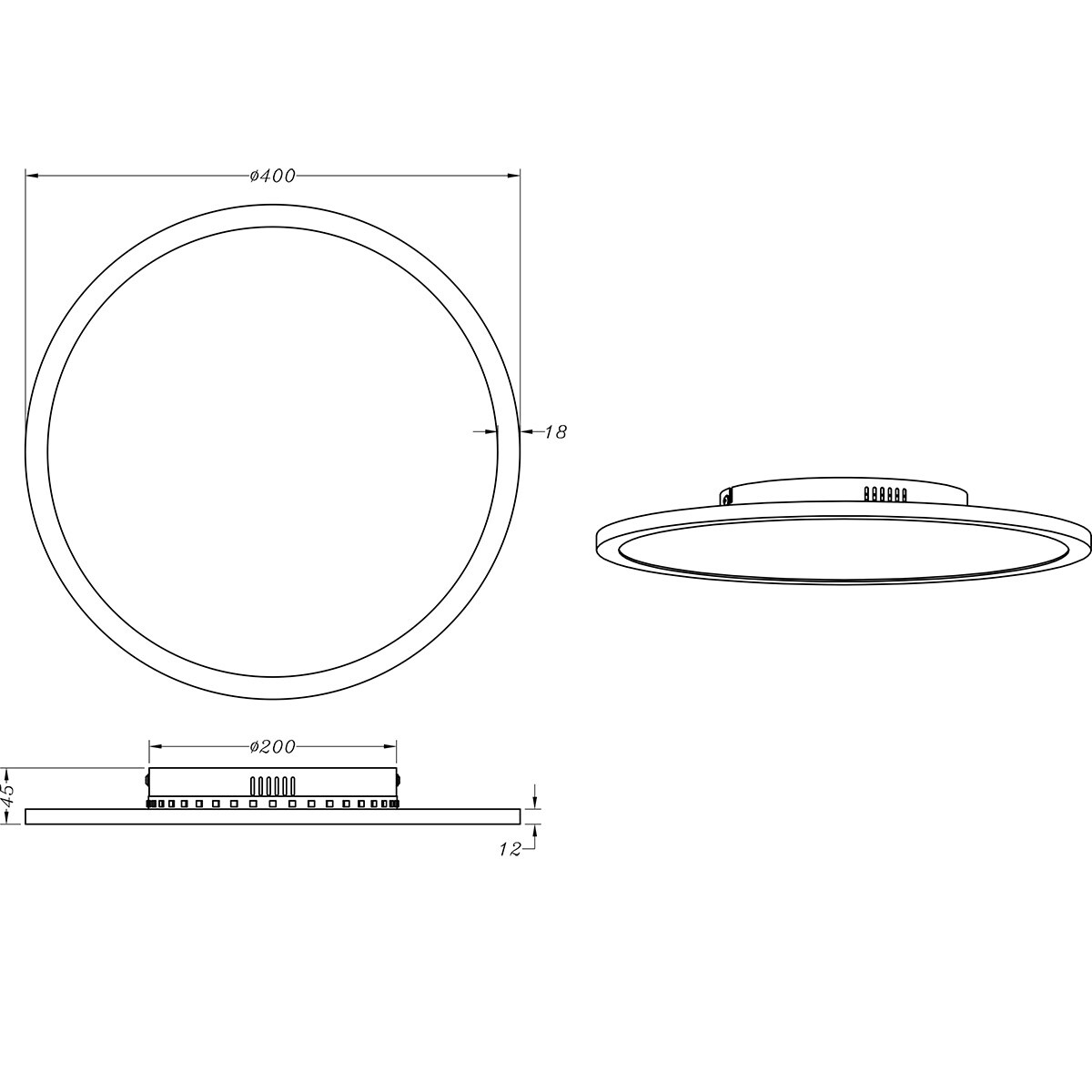 LED Deckenleuchte - Trion Amira - 20W - Anpassbare Farbe - Dimmbar - Fernbedienung - Rund - Titan - Metall