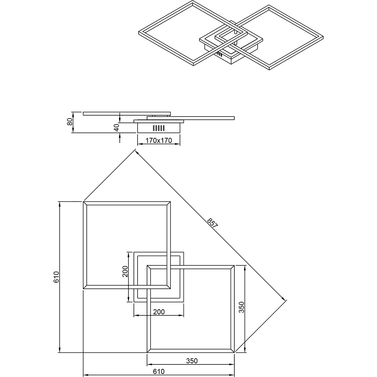 LED Deckenlampe - Trion Aruba - 35.5W - RGBW - Dimmbar - Fernbedienung - Quadrat - Matttitan - Aluminium