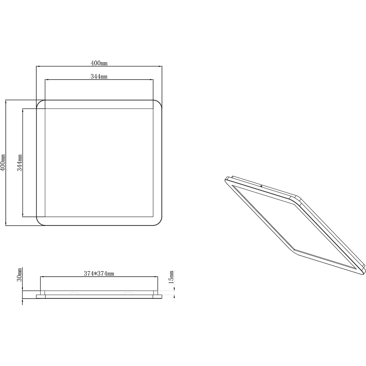 LED Deckenlampe - Trion Campill - 22W - Warmweiß 3000K - Spritzwassergeschützt IP44 - Dimmbar - Quadrat - Mattschwarz - Kunststoff