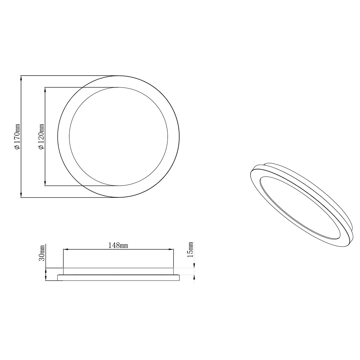 LED Deckenleuchte - Trion Camy - Aufbau Rund 10W - Spritzwassergeschützt IP44 - Dimmbar - Warmweiß 3000K - Mattschwarz