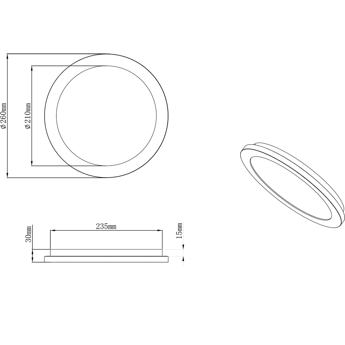 LED Deckenleuchte - Trion Camy - Aufbau Rund 15W - Spritzwassergeschützt IP44 - Dimmbar - Warmweiß 3000K - Mattschwarz