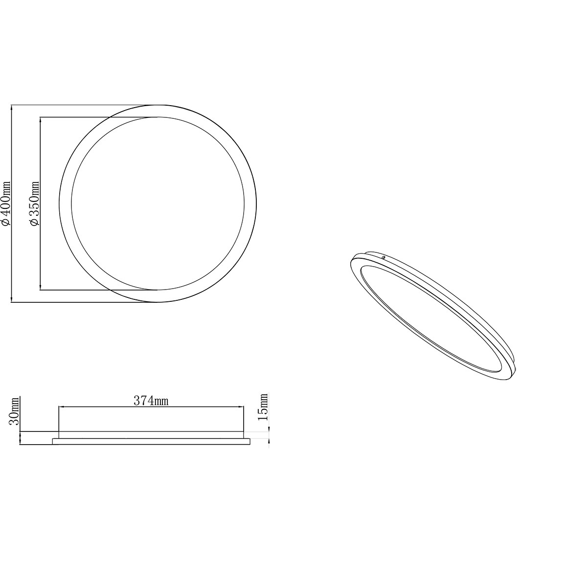 LED Deckenleuchte - Trion Camy - Aufbau Rund 24W - Spritzwassergeschützt IP44 - Dimmbar - Warmweiß 3000K - Mattschwarz